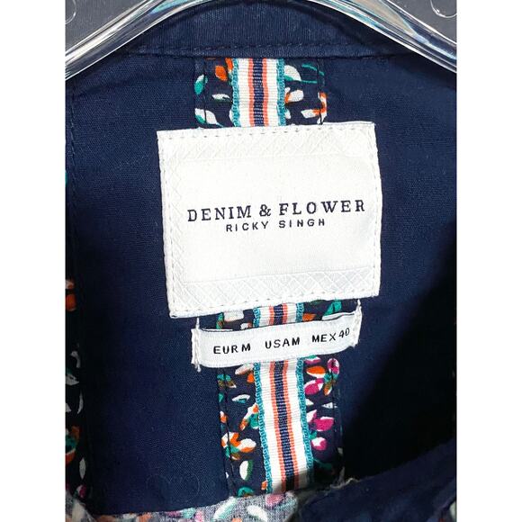 Denim & Flower Button Shirt Floral Mens M Casual Classic Preppy Colorful Artsy - Picture 4 of 6